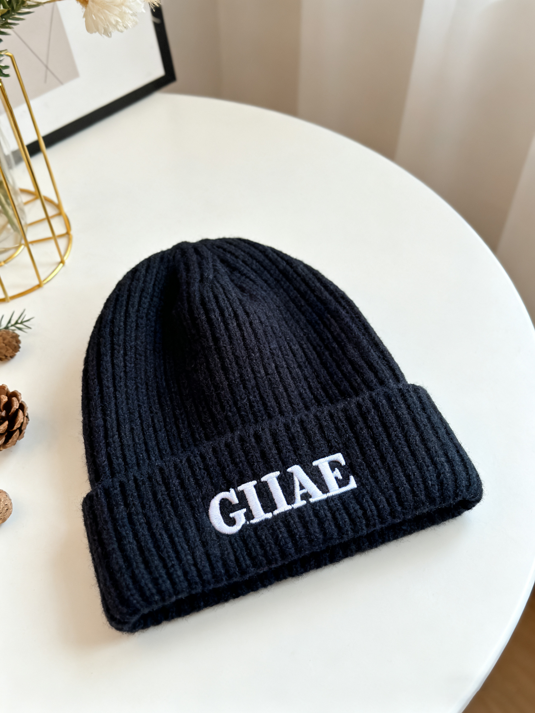 Custom Women's Embroidered Wool Warm Ribbed Winter Knitted Hats