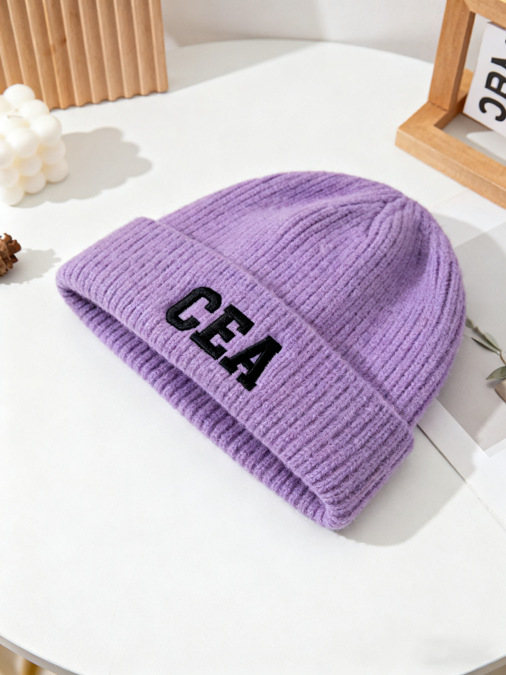 Custom Women's Embroidered Wool Warm Ribbed Winter Knitted Hats