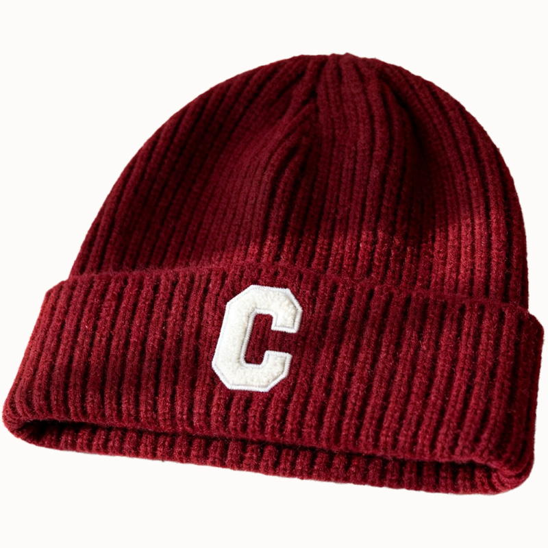 Custom Women's Embroidered Wool Warm Ribbed Winter Knitted Hats