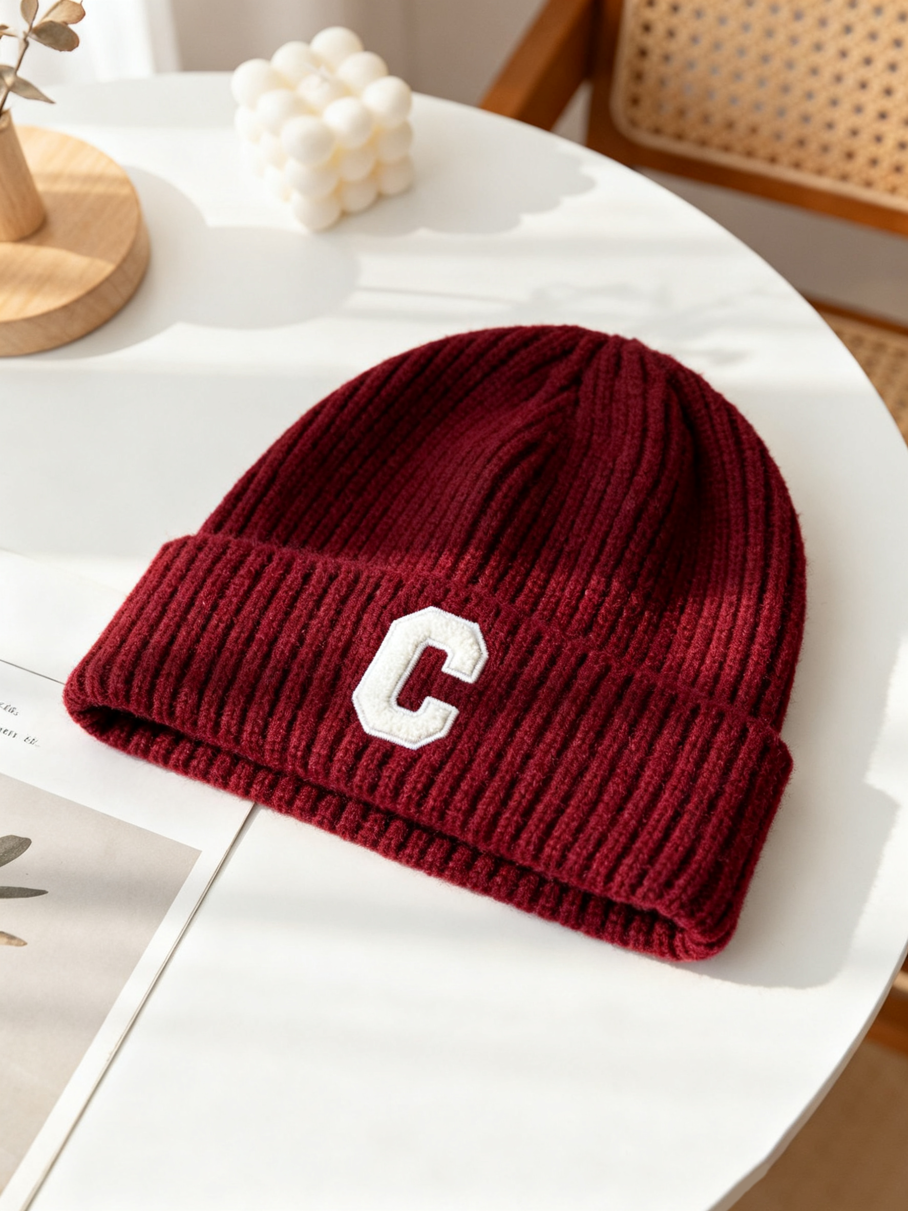 Custom Women's Embroidered Wool Warm Ribbed Winter Knitted Hats