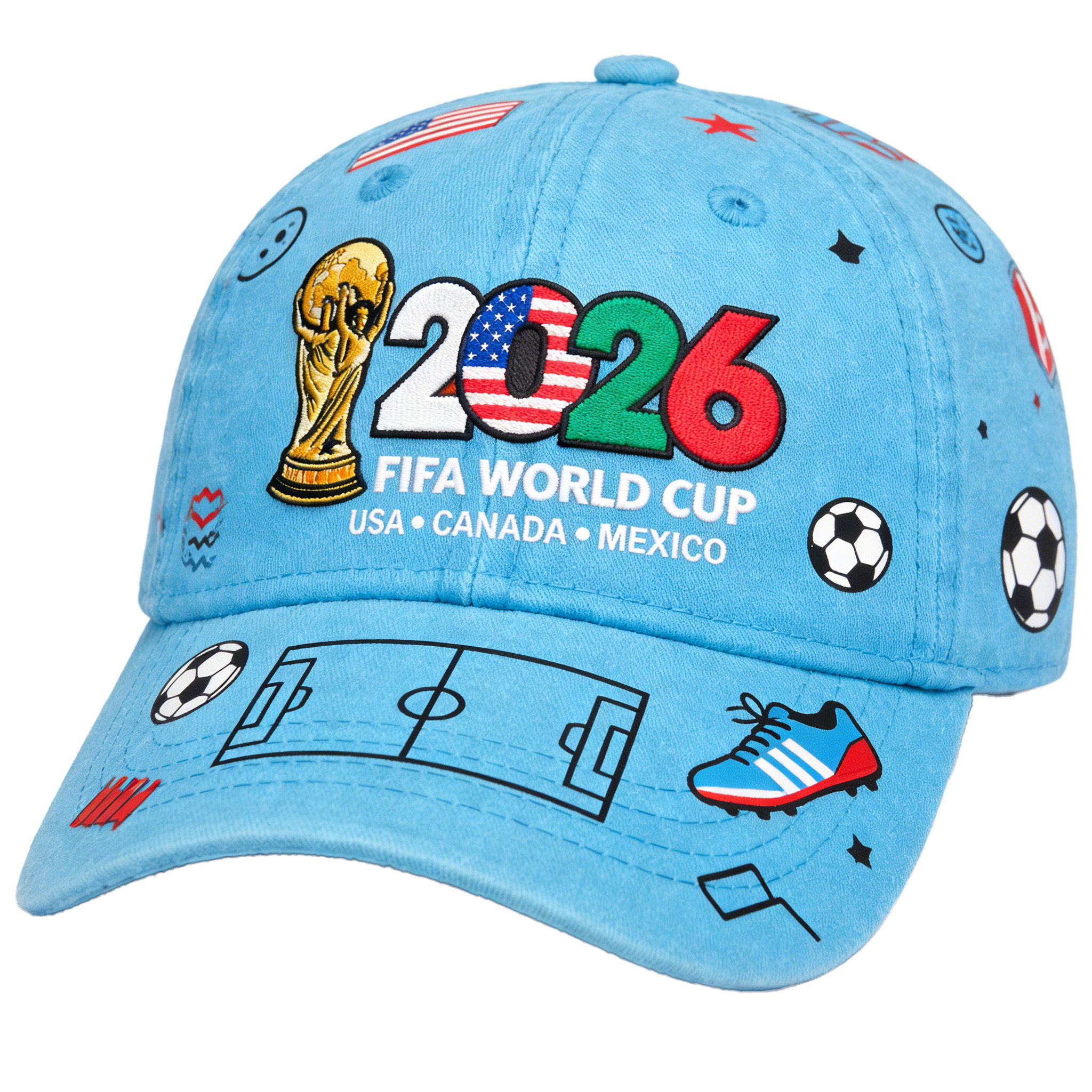 2026 FIFA World Cup Embroidered Gray Cotton Denim Adjustable Baseball Cap