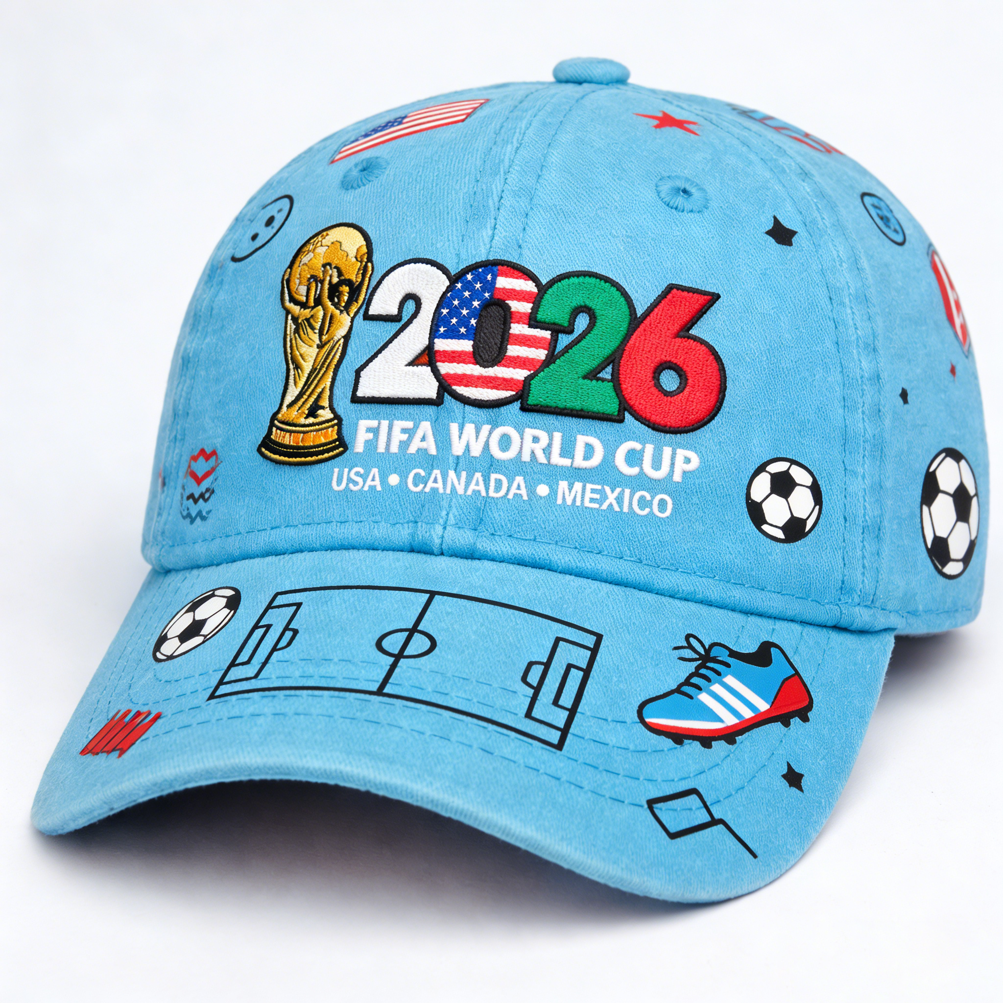 2026 FIFA World Cup Embroidered Gray Cotton Denim Adjustable Baseball Cap