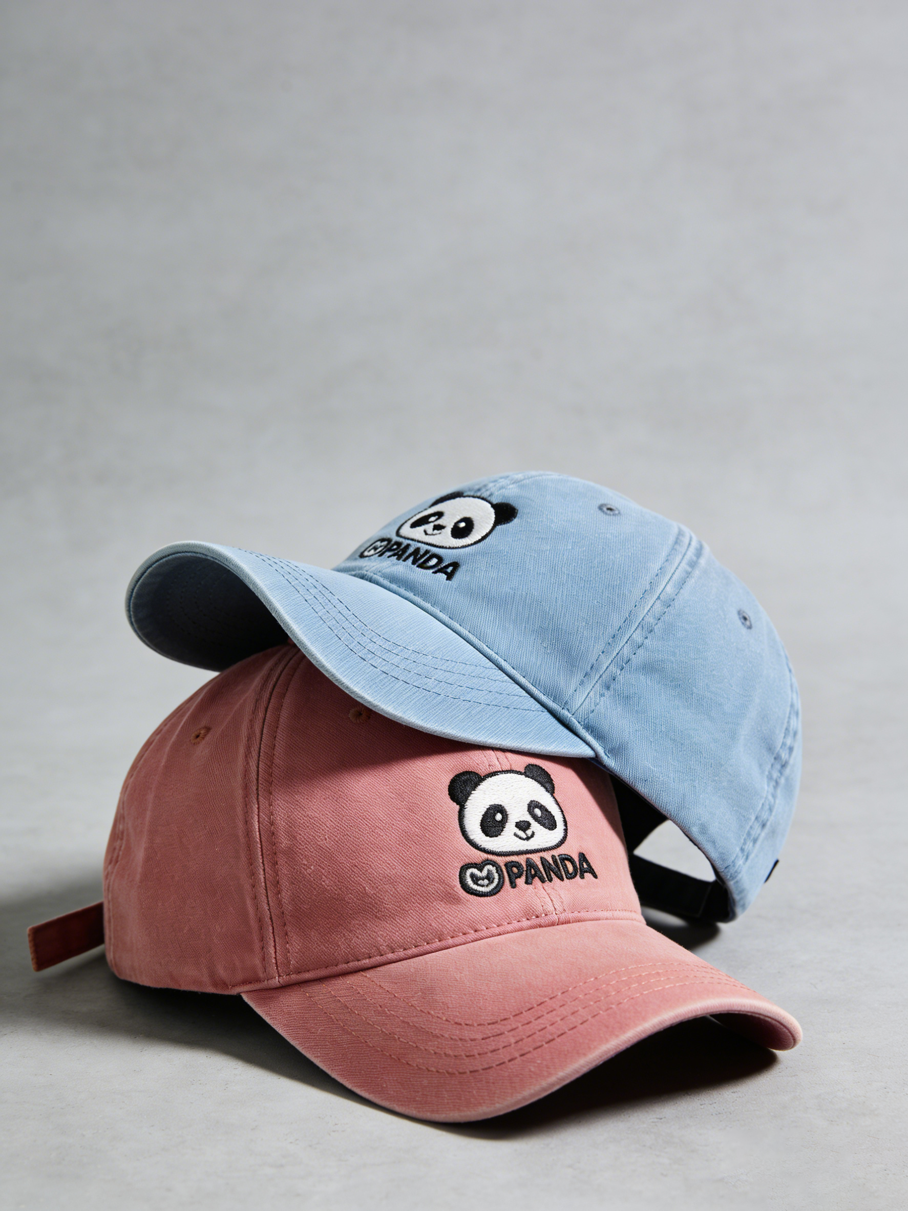 Women's Cute Little Panda Embroidered Gray Adjustable Cotton Denim Baseball Cap