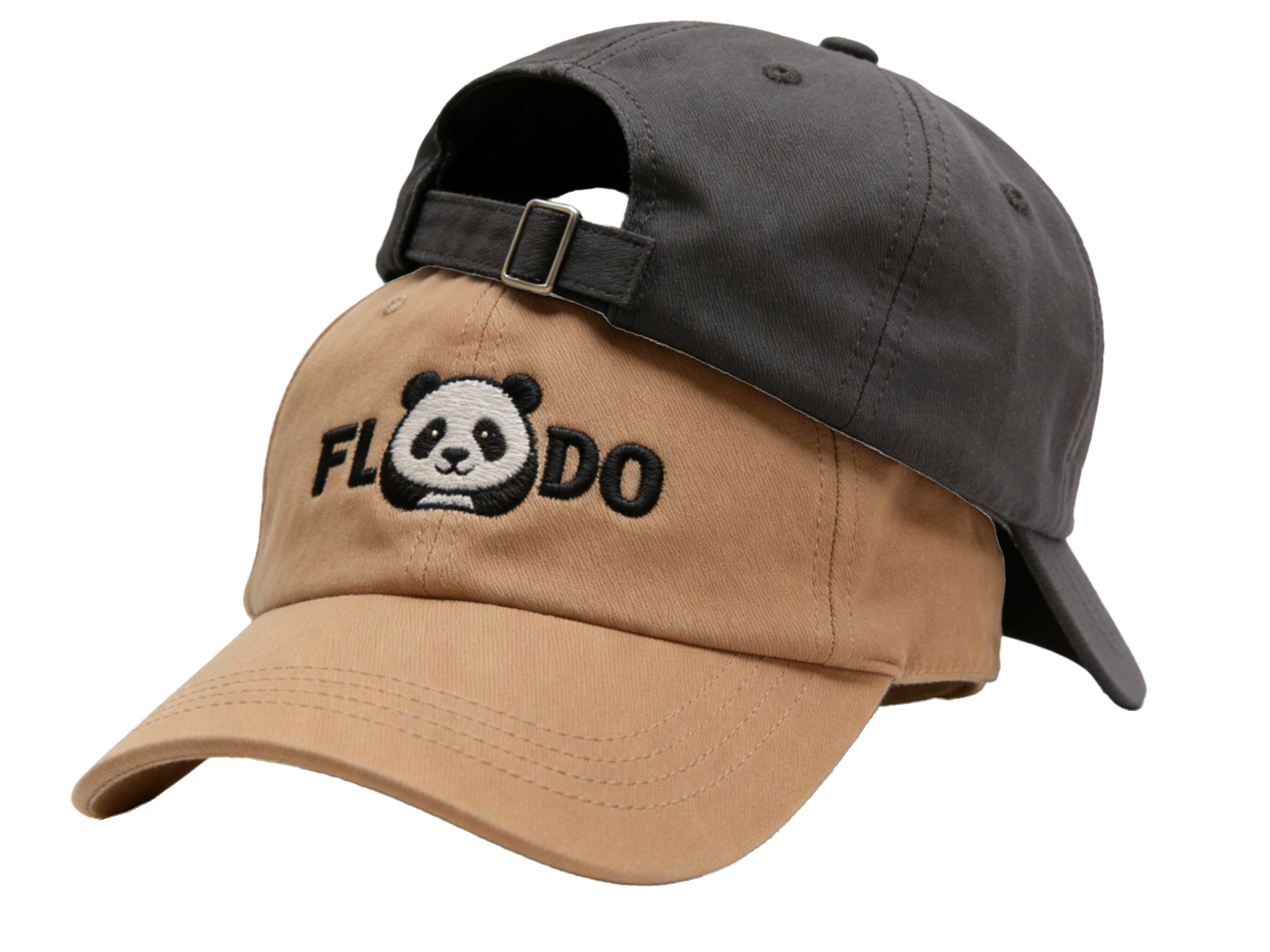 Women's Cute Little Panda Embroidered Gray Adjustable Cotton Denim Baseball Cap