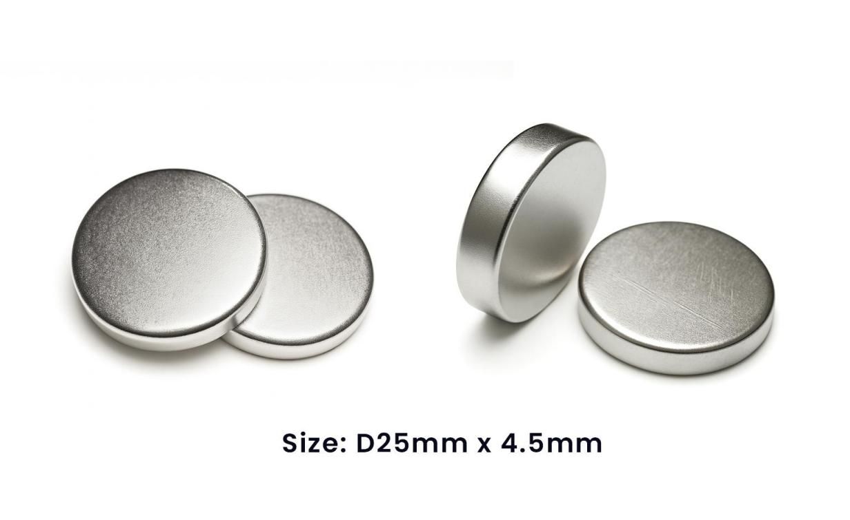 Powerful D25mm x 4.5mm Round Neodymium – Nickel Coated, Disc Magnet