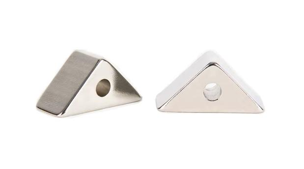 Extra-strength high-accuracy ultra-powerful high tolerance high torque triangle shaped countersunk nickel coated neodymium magnet