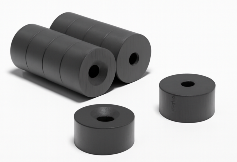 Black epoxy coated Ferrite countersunk magnets 25x20mm hole 6mm