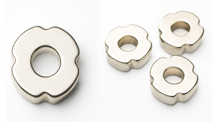 Industrial strength precision-engineered ultra-powerful high tolerance high torque custom shaped countersunk nickel coated neodymium magnet
