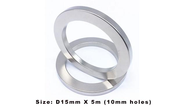 Neodymium Ring Magnet – 15mm OD x 10mm ID x 5mm Thickness – Strong Rare Earth Magnetic Ring