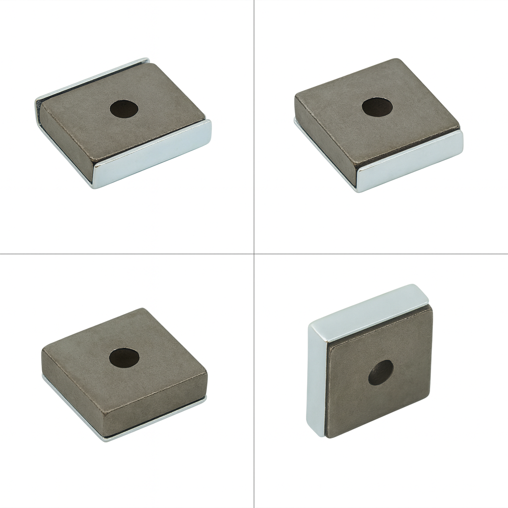 Premium grade high remanence Triple coating Square magnets with precision central hole