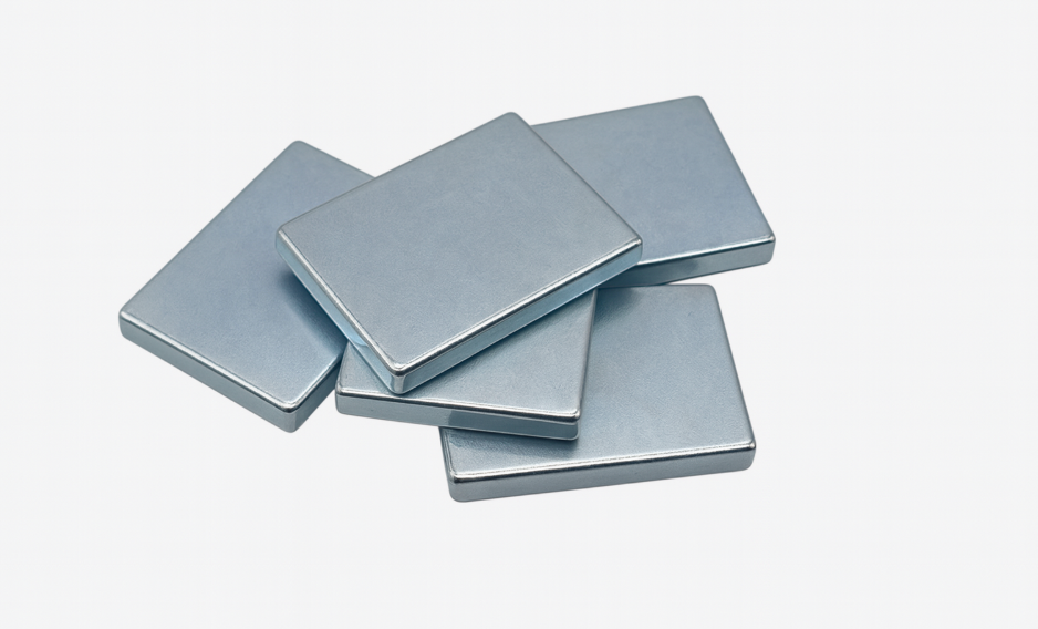 Thermal stability zinc coated rectangular shaped permanent magnets