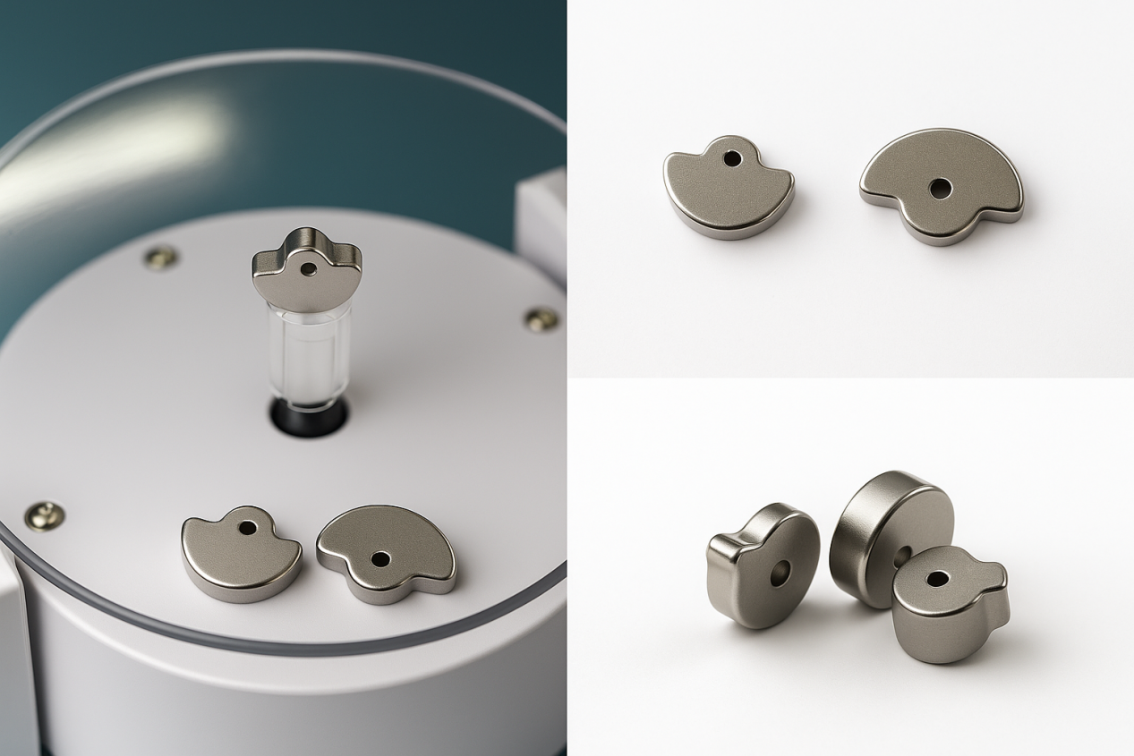 Industrial grade high magnetic strength permanent small Keyed Disc Magnets with Locating hole