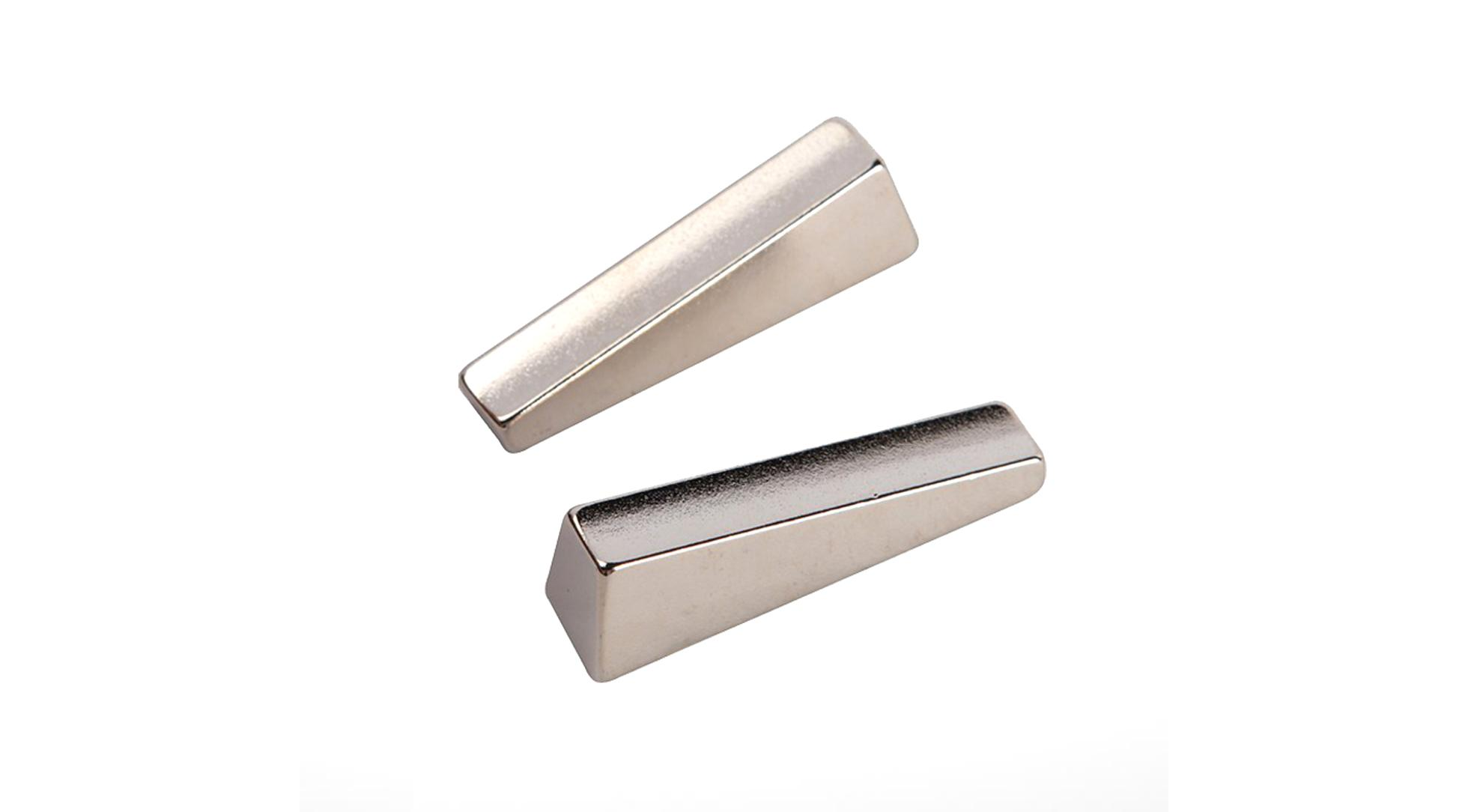 Ultra-strength, high-accuracy, ultra-powerful, high-tolerance, high-torque triangle-shaped 20mm sides x 3mm TH nickel-coated neodymium magnet