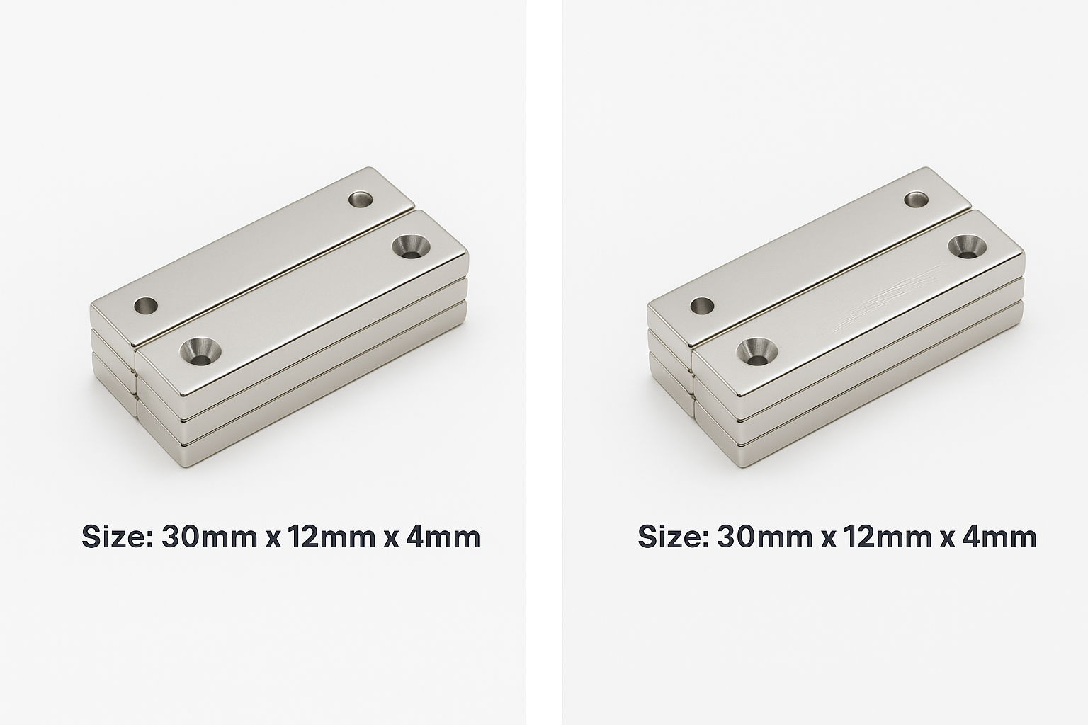 Powerful 30x12x4mm Neodymium Block Countersunk – Nickel Coated, Rare Earth Magnets for DIY, Crafts, Woodworking, Engineering & More.
