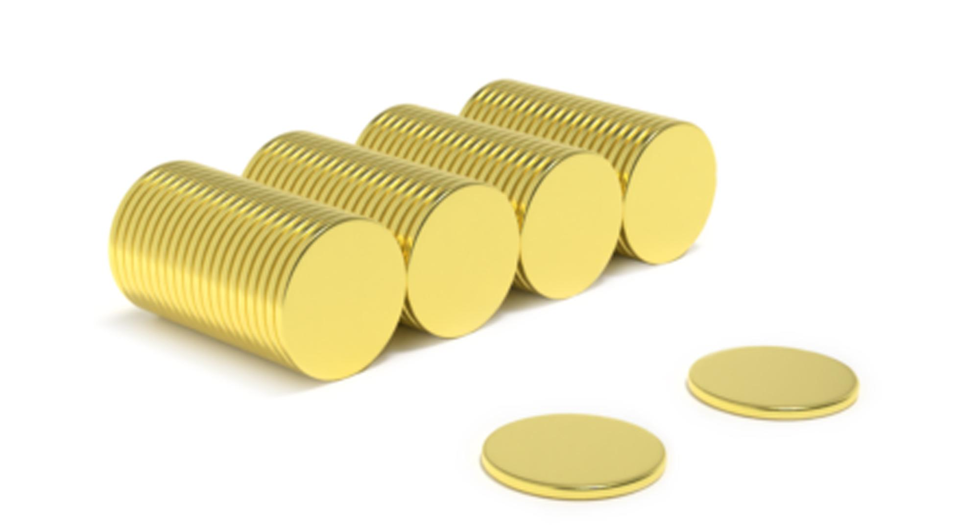 Ultra-accurate, precise, high-precision, strong, delivering maximum strength, thermally stable compact gold-coated disc magnet