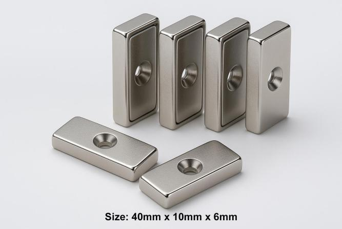 Industrial grade premium quality rectangular Block countersunk Neodymium Magnet