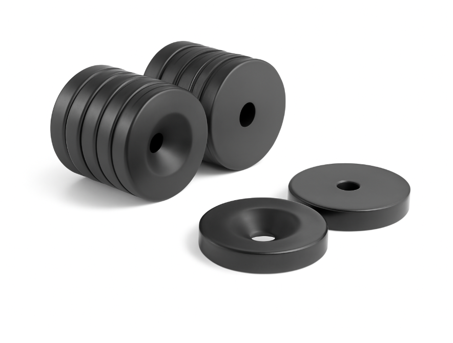 Heavy-Duty Round Ring Magnets with Center Hole – 12 Pack, Black Ferrite Disc Magnets for Crafts, Mounting, DIY & Industrial Use