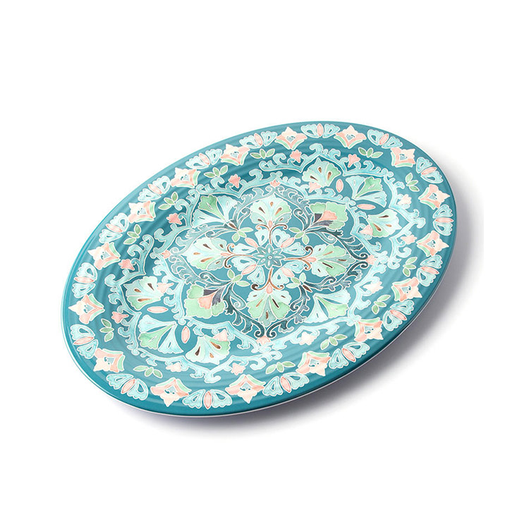 20 Inch Oval Design Plastic Plate Dish Set Custom Print Melamine Platter