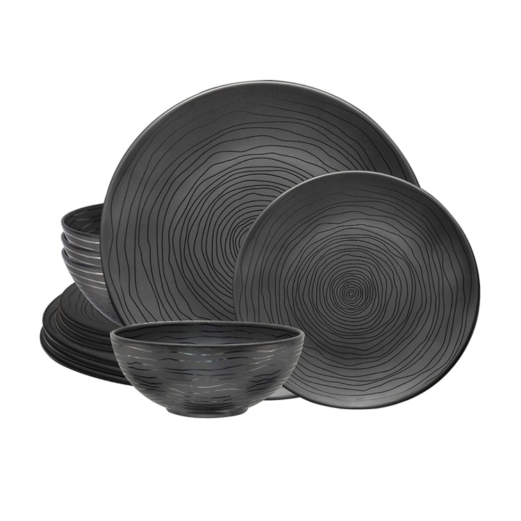 Melamine Plate & Bowl Dinnerware Set Best for Casual Indoor Outdoor Dining Party 12 PCS Wholesale Dinnerware Set
