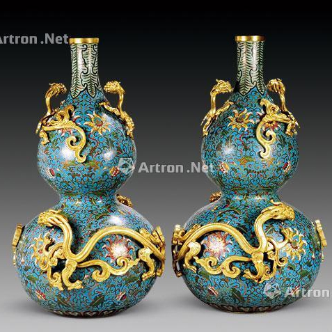 铜胎掐丝珐琅鎏金龙葫芦赏瓶（一对）（清乾隆）