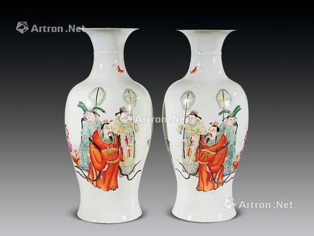 粉彩加官进爵赏瓶一对（清中期）