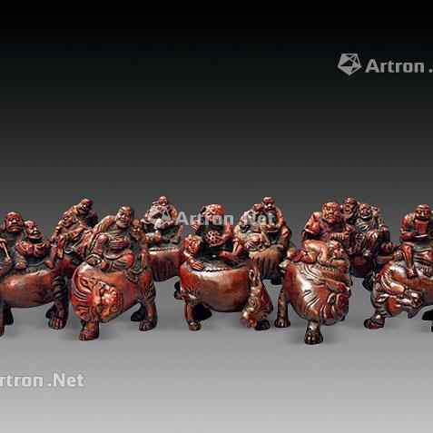 竹根雕十八罗汉摆件（一套九件）（清中期）