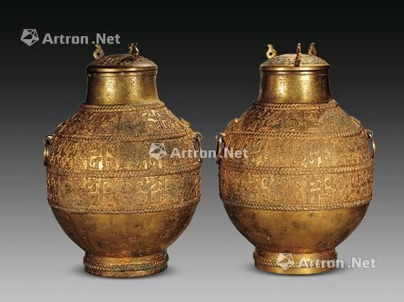 铜鎏金璇纹盖罐尊一对（唐代）