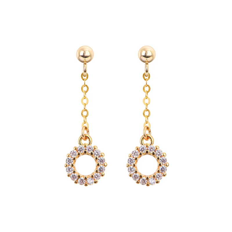 14K Gold Zircon Earrings Korean Simple Exquisite Sparkling Women