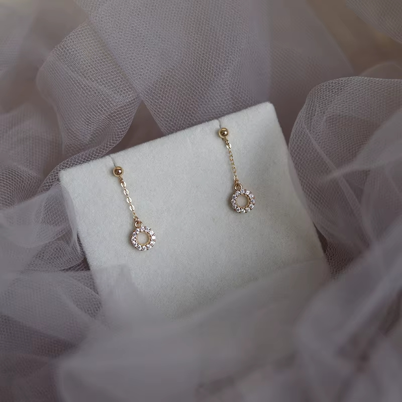 14K Gold Zircon Earrings Korean Simple Exquisite Sparkling Women