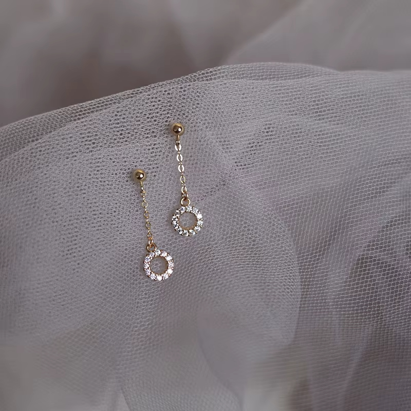 14K Gold Zircon Earrings Korean Simple Exquisite Sparkling Women