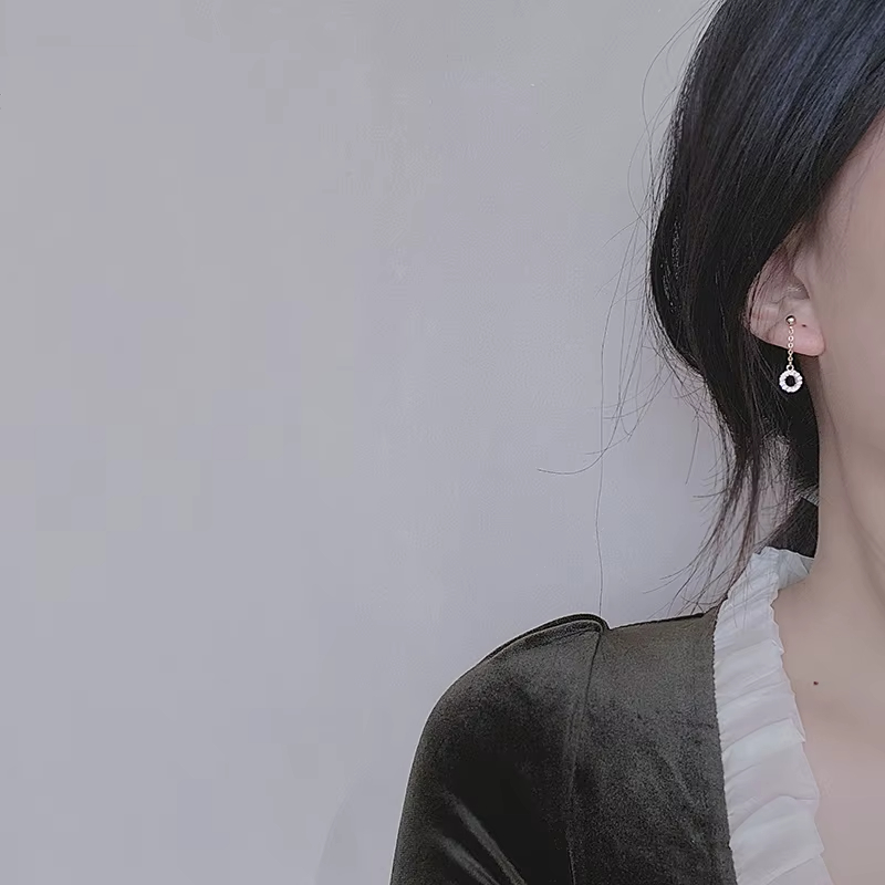 14K Gold Zircon Earrings Korean Simple Exquisite Sparkling Women