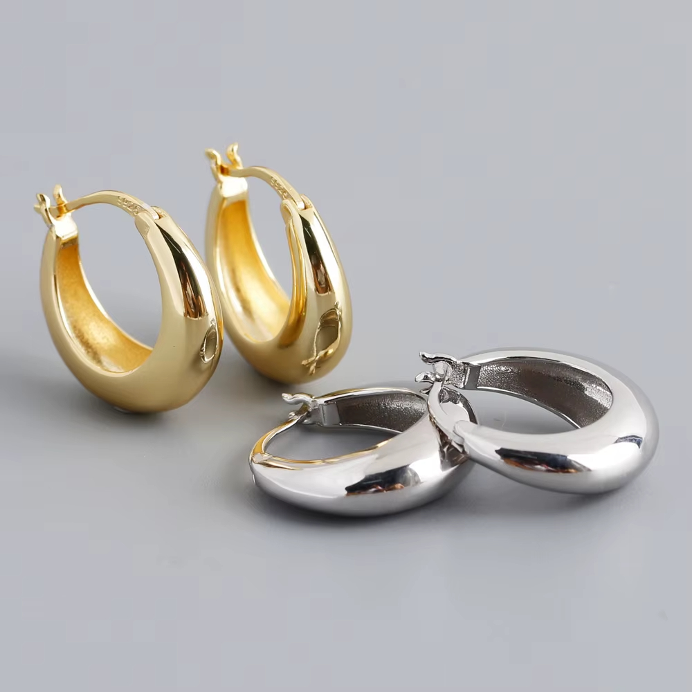 17mm Fine Jewelry Earrings 925 Sterling Silver Earrings 18k Gold Plated Women Huggie Hoop Earrings