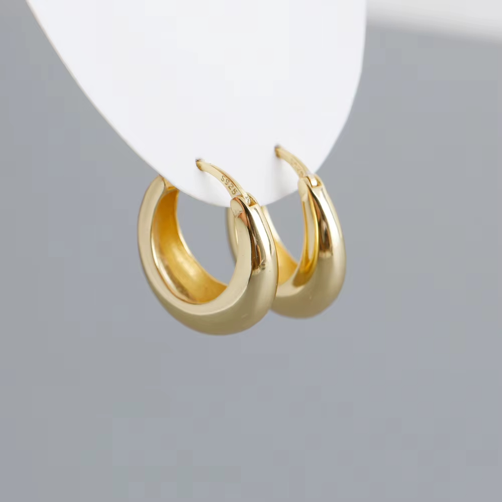 17mm Fine Jewelry Earrings 925 Sterling Silver Earrings 18k Gold Plated Women Huggie Hoop Earrings