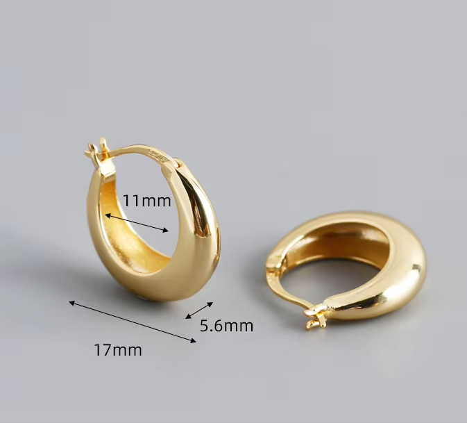 17mm Fine Jewelry Earrings 925 Sterling Silver Earrings 18k Gold Plated Women Huggie Hoop Earrings