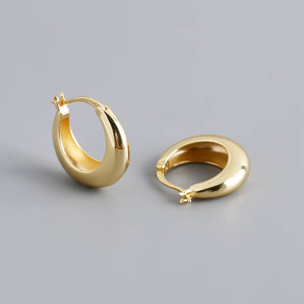 17mm Fine Jewelry Earrings 925 Sterling Silver Earrings 18k Gold Plated Women Huggie Hoop Earrings
