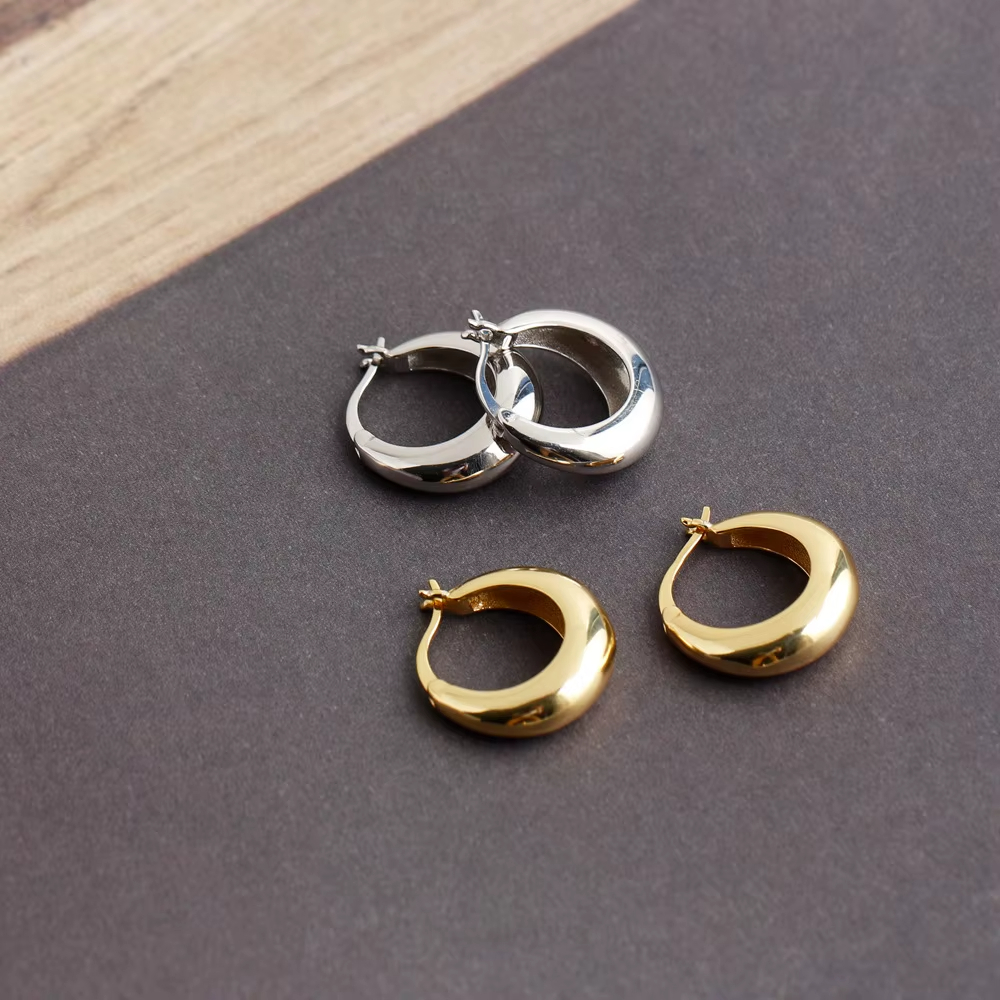 17mm Fine Jewelry Earrings 925 Sterling Silver Earrings 18k Gold Plated Women Huggie Hoop Earrings