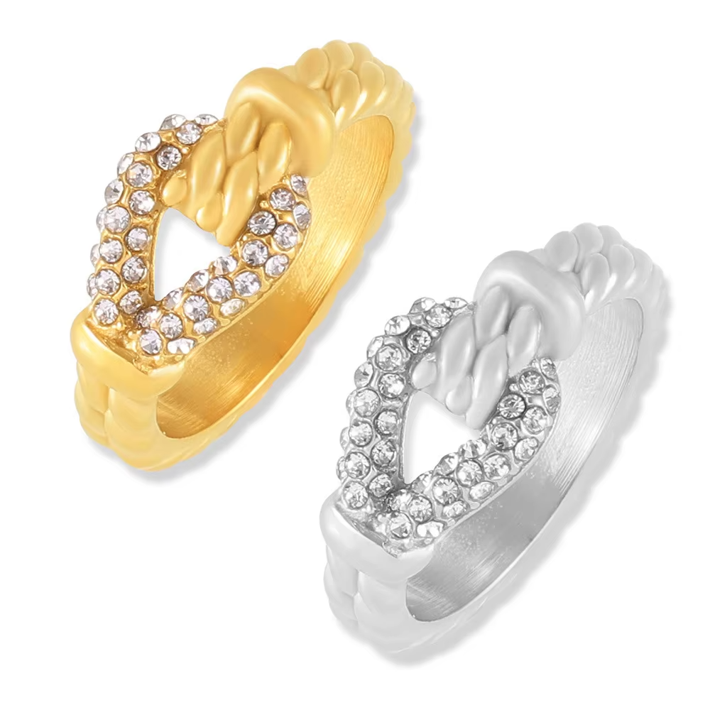 18K Gold & Silver Plated Stainless Steel Diamond Twist Rings – Wedding Party Jewelry Set
