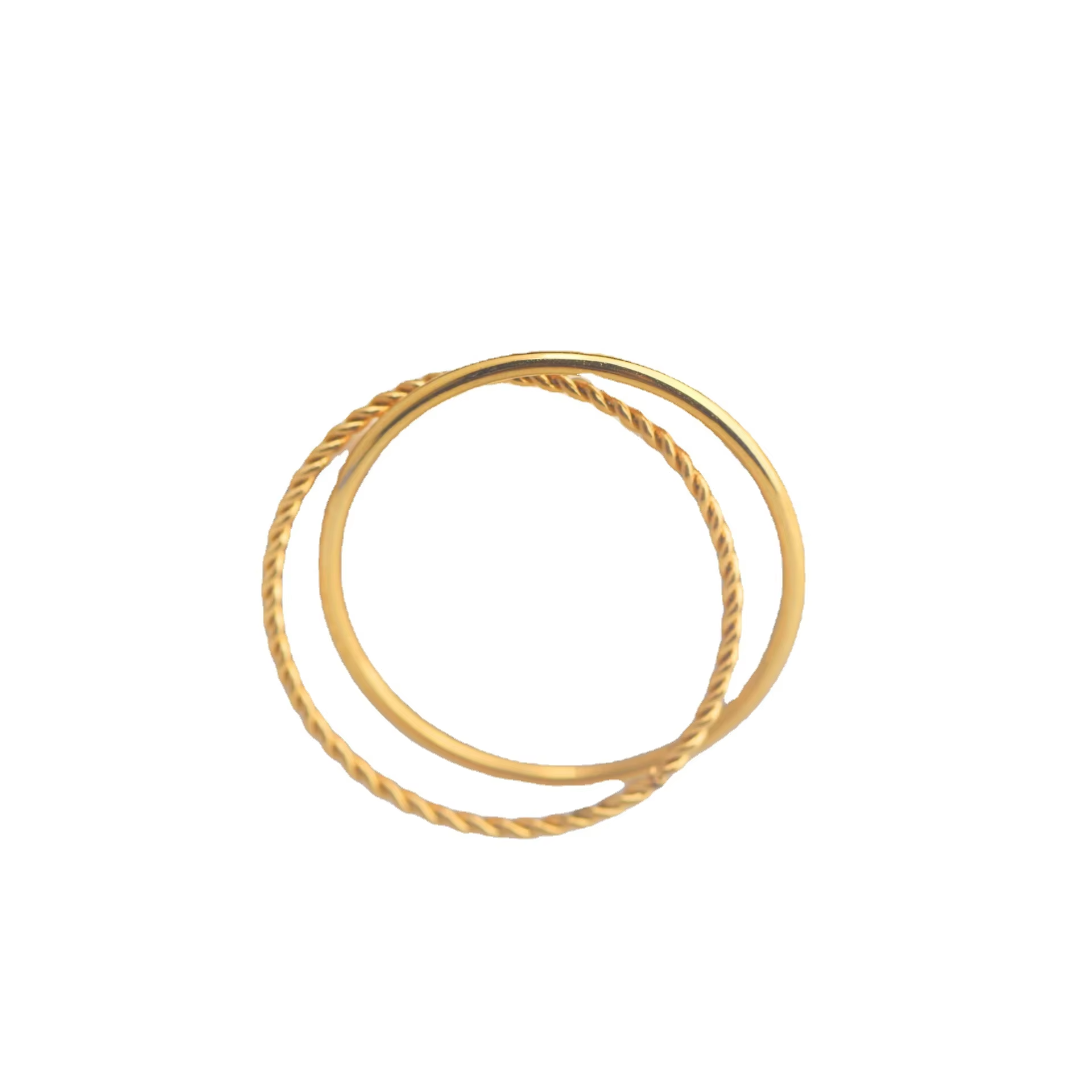 18K Gold Plated Double Band Geometric Ring – Cyber Articulation Design for Women