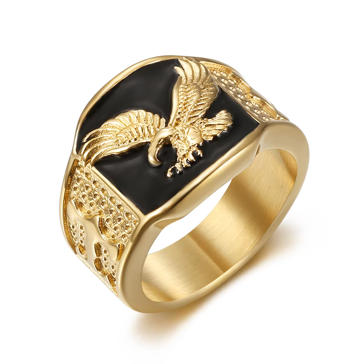 18K Gold Plated Eagle Ring – Stainless Steel Hip-Hop Style Statement Jewelry for Men
