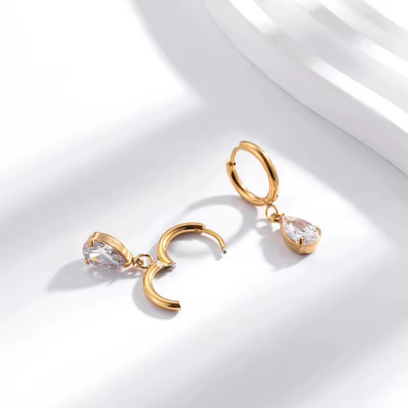 18K Gold Plated Geometric Diamond Design Drop Earrings with Zirconia Trendy Fashion Fine Gift for Her