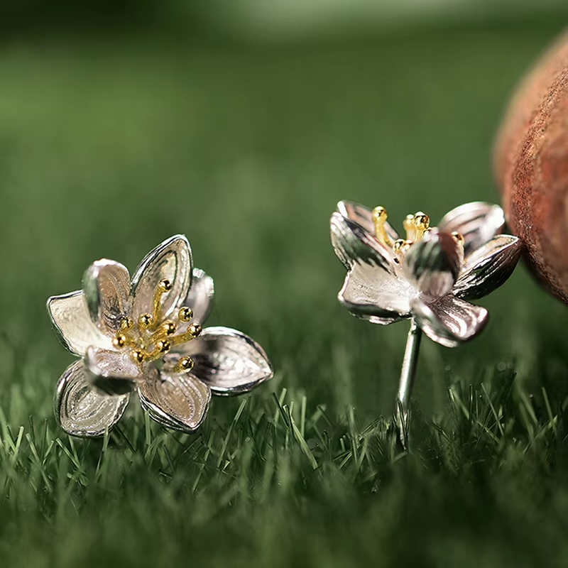 18K Gold Plated Handmade 925 Sterling Silver Stud Earrings for Wedding Anniversary or Gift for Women