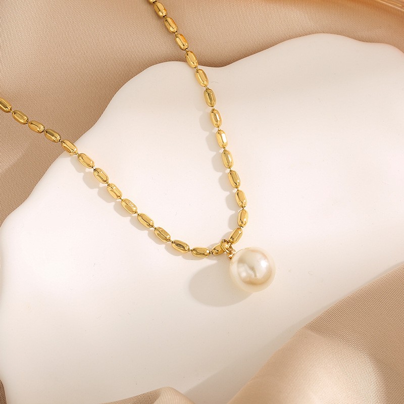18K Gold Plated Pearl Drop Necklace for Women – Korean Style Minimalist Oval Chain Jewelry Gift