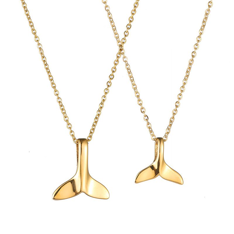 18K Gold Plated Stainless Steel Classic Style Double Fishtail Necklace for Women Natural Golden Stone Beaded