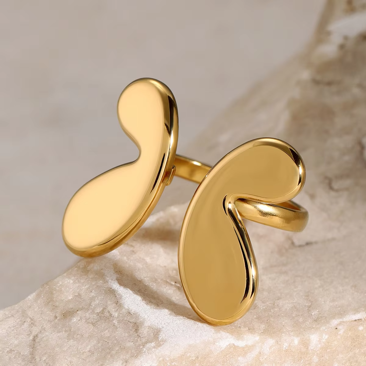 18K Gold Plated Stainless Steel Irregular Butterfly Ring – Waterproof Statement Jewelry for Women