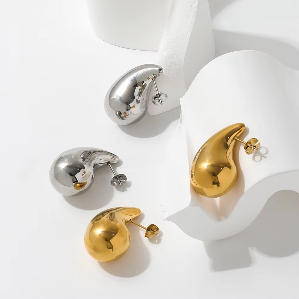 18K PVD Gold Silver Plated Waterproof Chunky Big Large Ball Hollow Stainless Steel Statement Hoop Earring Fashion Jewelry