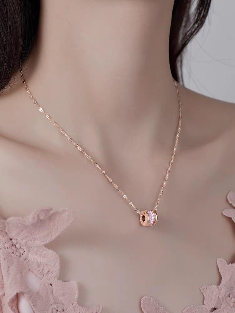 18K Real Gold Plated Waterproof Jewelry Stainless Steel White Circle Cubic Zircon Pendant Necklace for Women