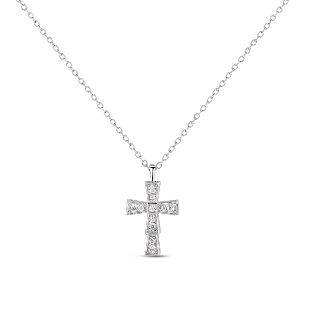 18 Inch Sterling Silver Cross Necklace for Men | Minimalist Diamond Cross Pendant on 18