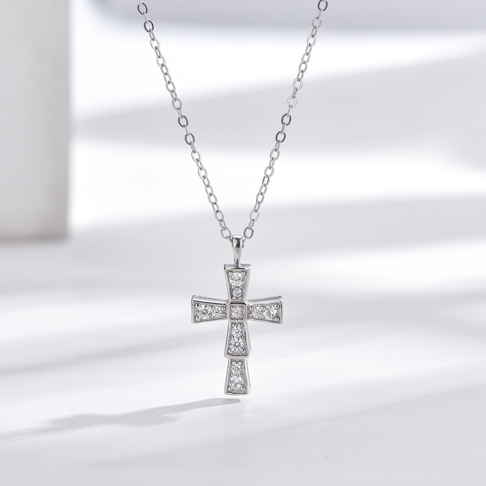 18 Inch Sterling Silver Cross Necklace for Men | Minimalist Diamond Cross Pendant on 18
