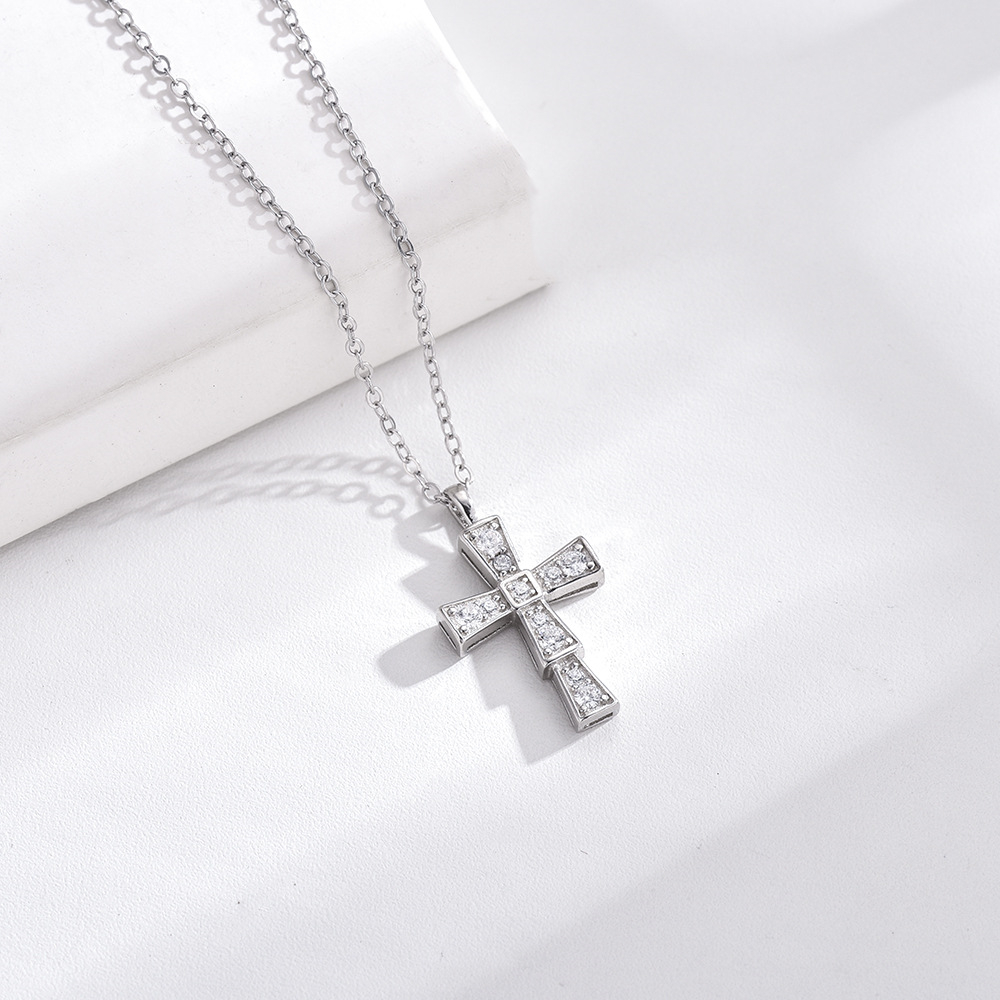18 Inch Sterling Silver Cross Necklace for Men | Minimalist Diamond Cross Pendant on 18