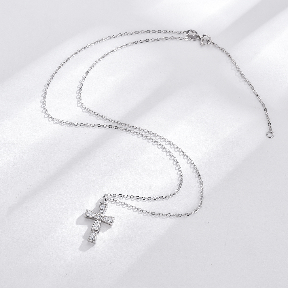 18 Inch Sterling Silver Cross Necklace for Men | Minimalist Diamond Cross Pendant on 18